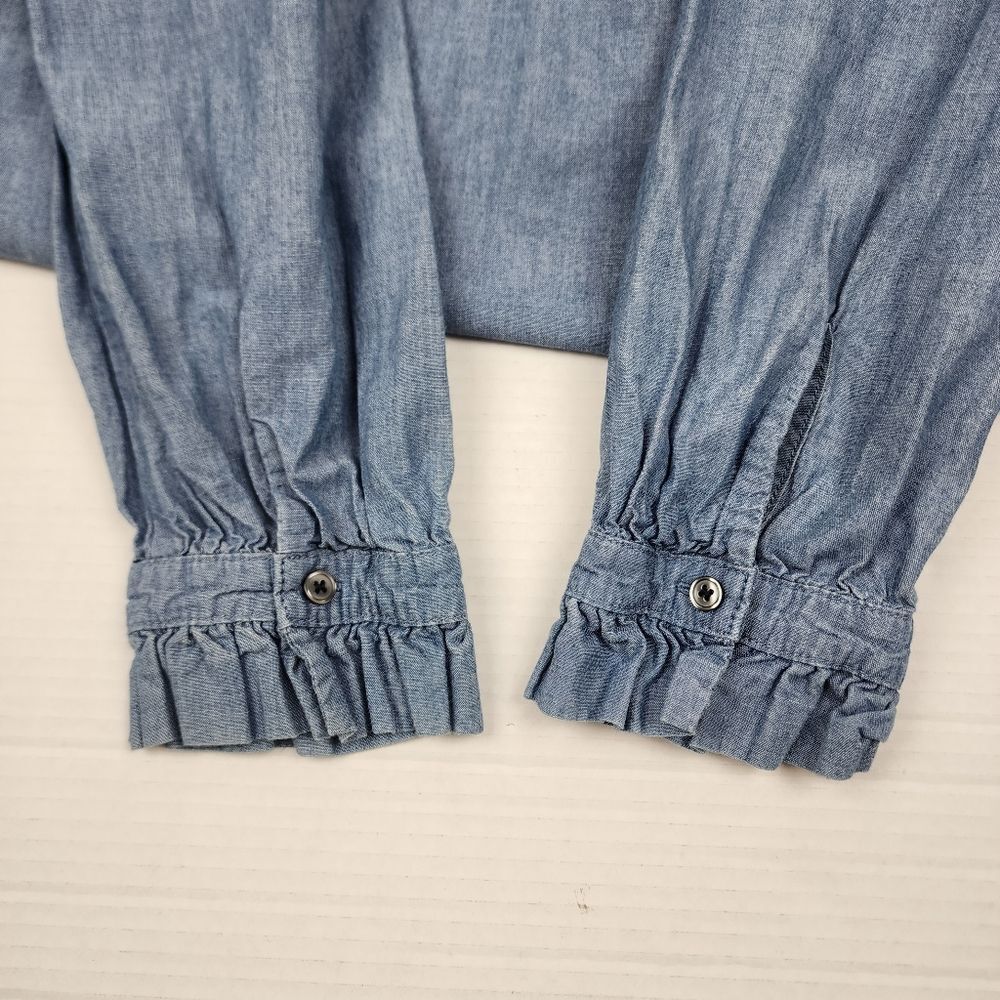 J.Crew Ruffle Dress Chambray Blue 100% Cotton Long Sleeve Size L - Picture 5 of 14